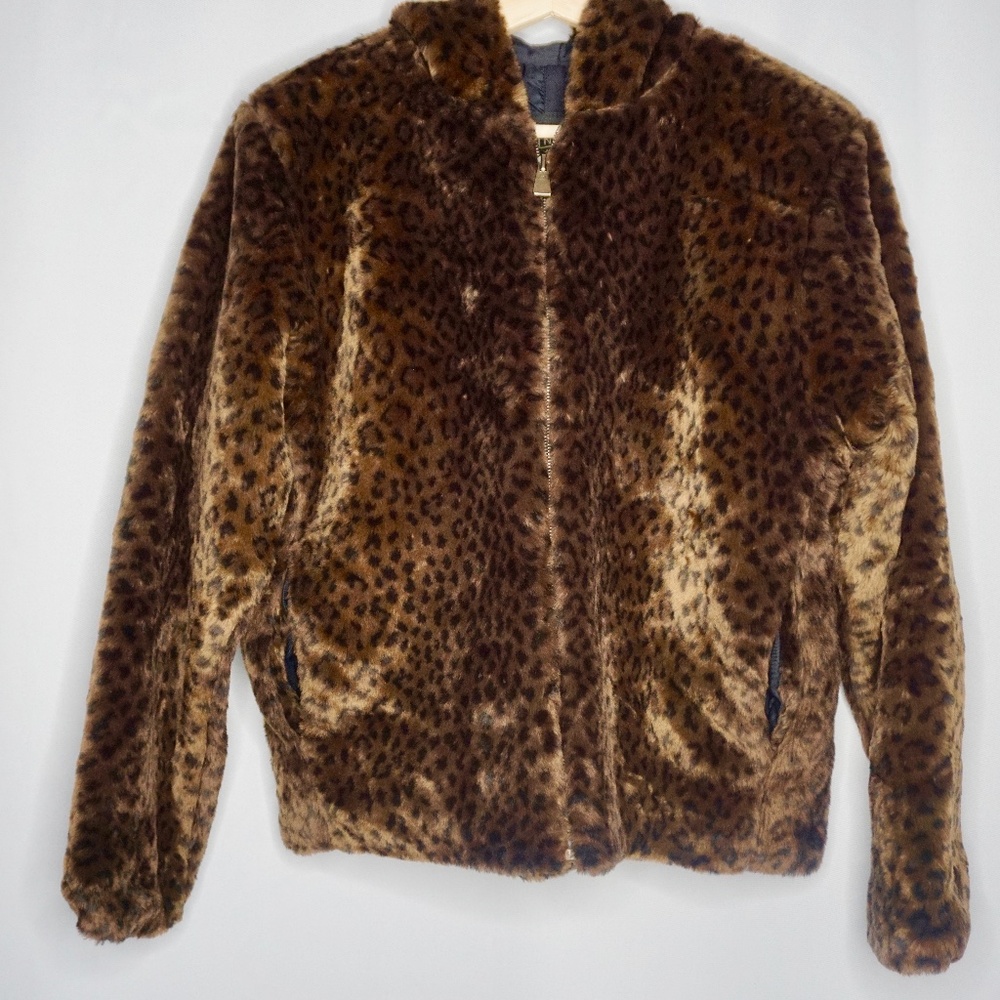NILS Leopard Print Faux Fur Hooded Coat, Sz M
